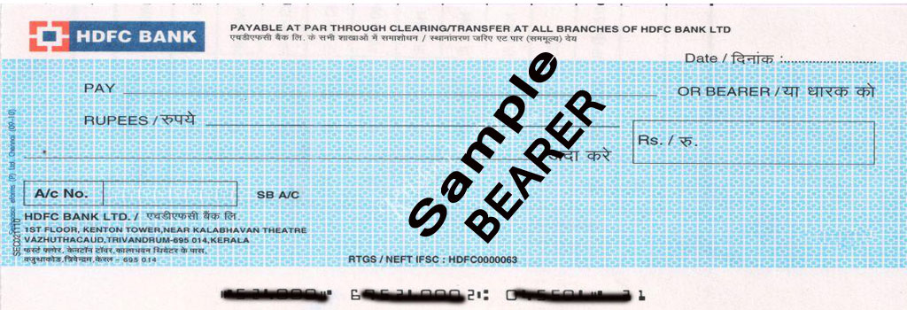 bearer bank cheque book